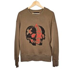 CULT OF INDIVIDUALITY Sweatshirt Mens Small Pullover Skull Brown Crew Neck